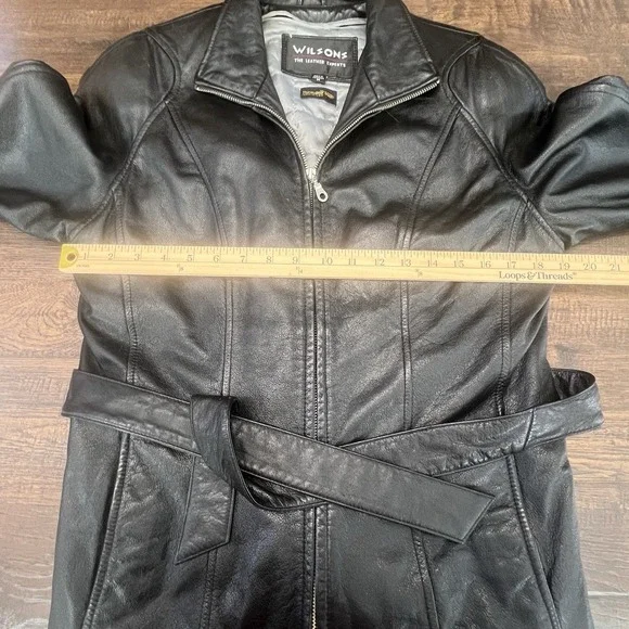 Y2k Wilsons Leather‎ Cropped Moto Jacket Thinsulate Woman M Black Belted Vtg 90s - Picture 4 of 15